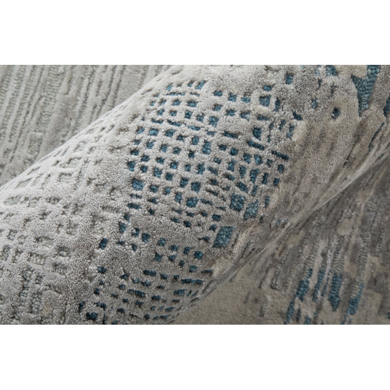 Zarah Hand Tufted Abstract Area Rug, Rectangle 12' x 15', Gray/Taupe/Blue