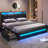 LED Upholstered Platform Bed Frame with 4 Storage Drawers and Storage Headboard-2002608462-2002412866