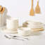 Service de table en porcelaine 18 pièces, assiettes et bols pour 6, crème-1008028617
