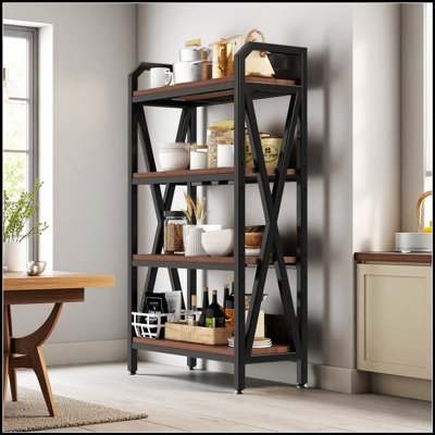 Étagère de boulanger robuste de 143 cm (56,30 po) avec 4 niveaux de rangement, étagères en métal et en bois pour la cuisine, le garage, le garde-manger, la salle de bain et le placard.