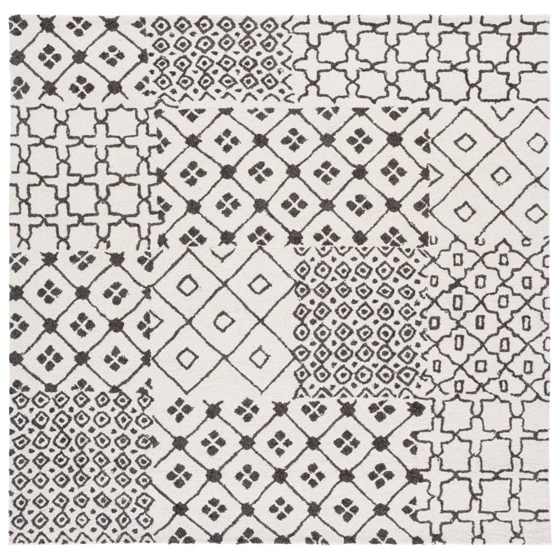 Geometric Hand-Tufted Wool and Cotton Area Rug, Square 6'