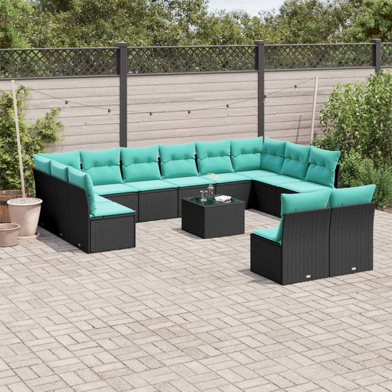  Ensemble de canapé de patio 13 pièces avec coussins en rotin de polyester noir