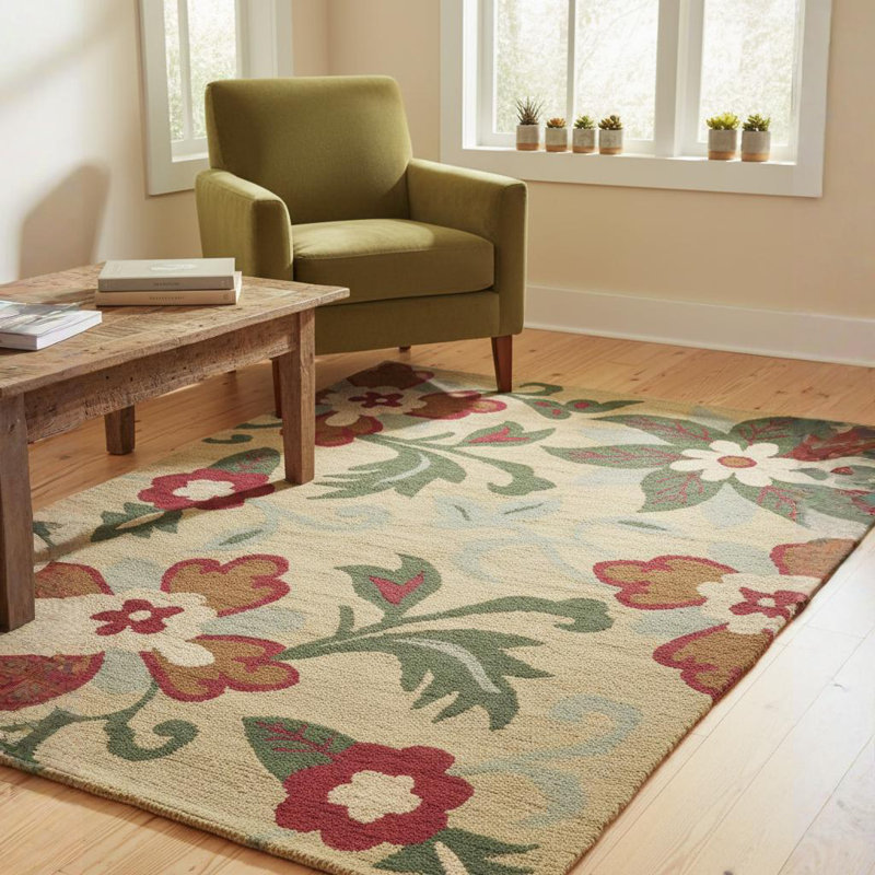 Tapis beige en laine touffeté à la main Medford, Rectangle 5 pi x 7 pi 6 po