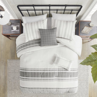6 très grand lit en coton - blanc / gris pour un édredon de beauté avec rembourrage