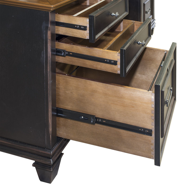 Django Credenza Desk with Power Outlet, Black/Brown