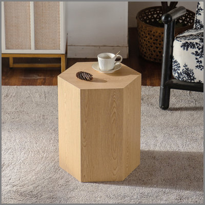 Hexagon MDF Coffee Table with Walnut Wood Grain, Modern Fully Assembled End Table for Small Spaces and Versatile Use
