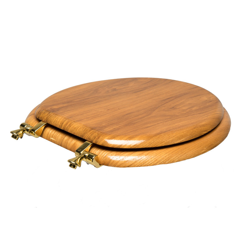 Siège de toilette rond en placage de bois et métal, Doré