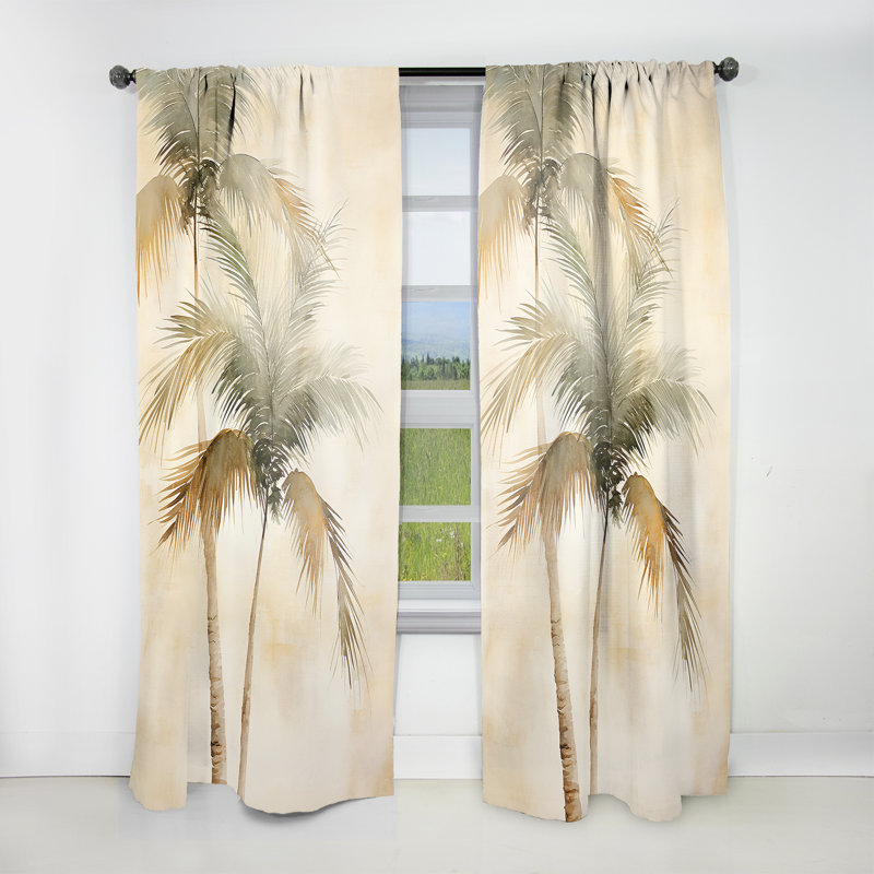 Jasmyn Minimalism Vintage Tropical Tranquility Palm Trees - Palm Trees Velvet Curtain - 1 panel, 52" W x 95" L