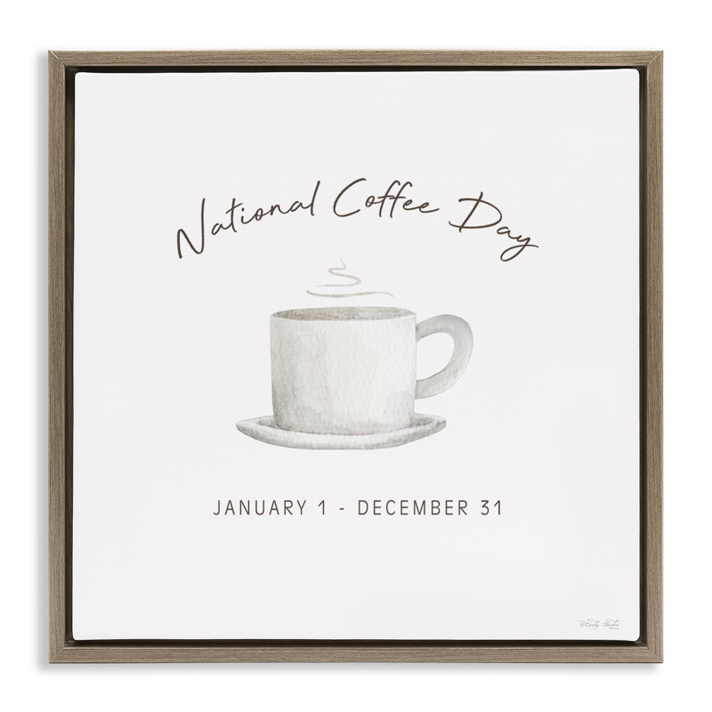 Cadre flottant Everyday National Coffee Day, design par Cindy Jacobs, H 18 po x l 18 po, Cadre flottant orme Montalcino