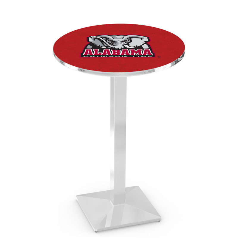 Round Metal Base Dining Table, Chrome, University of Alabama - Elephant Logo