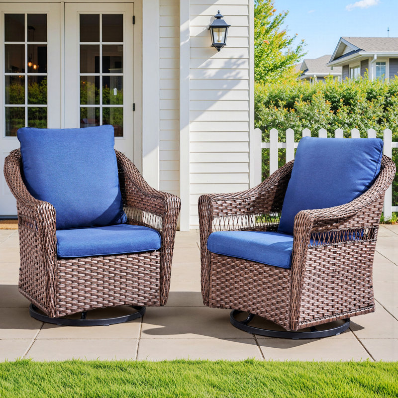 Ensemble de 2 chaises pivotantes d'extérieur, chaises de patio avec coussins pour le porche ou la cour