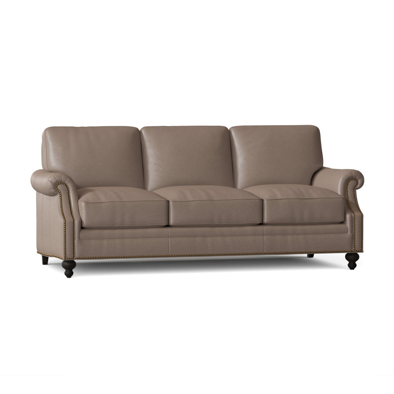 West Sofa, Aline Fumo Genuine Leather, Cobblestone, French Natural