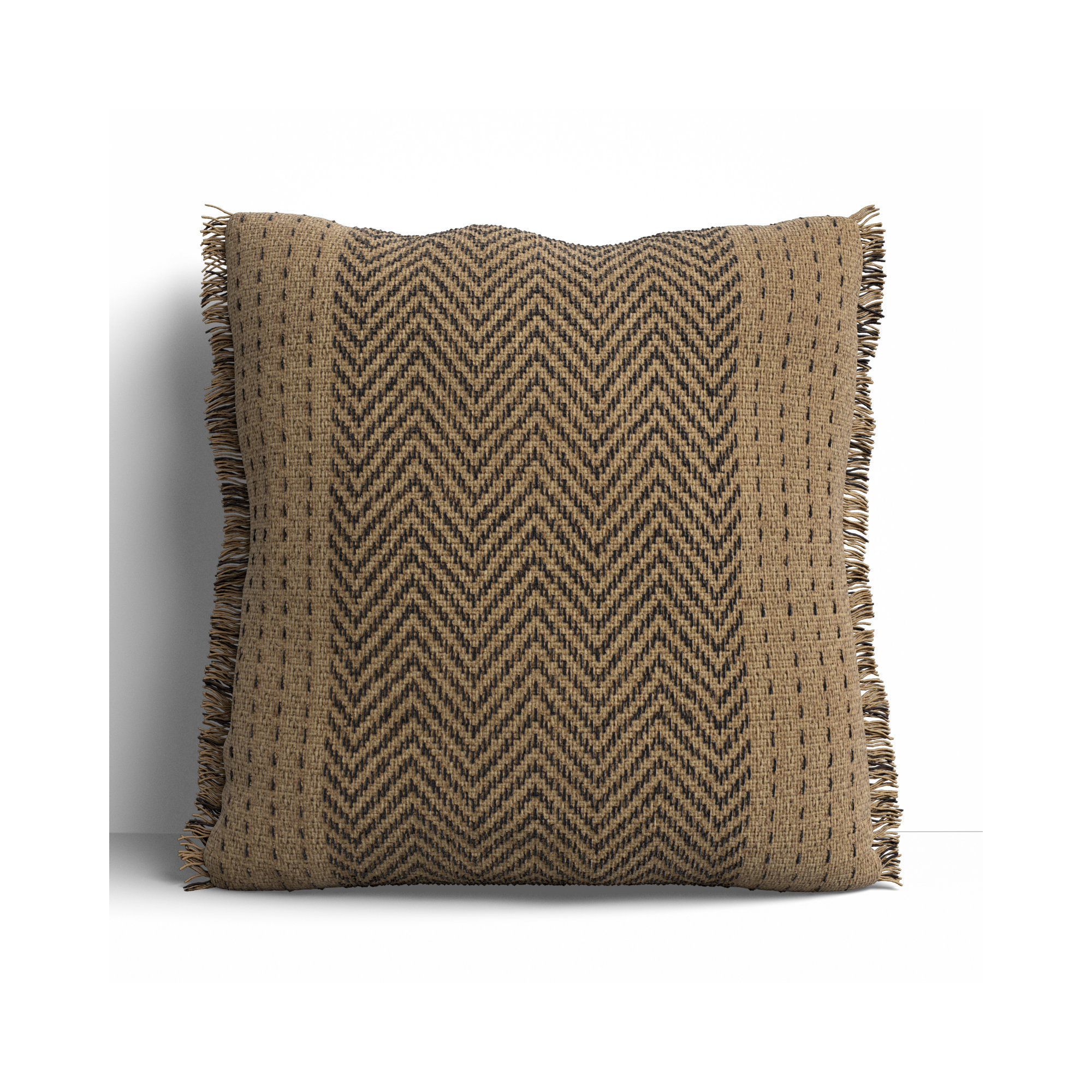 Carey Fringed Cotton Throw Pillow, Polyester/Polyfill, Natural