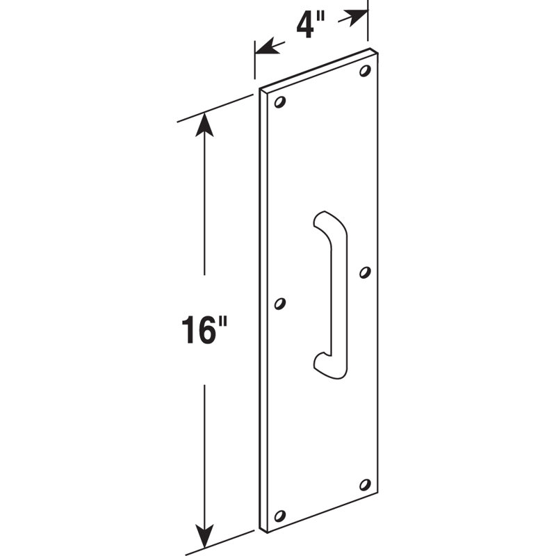 Door Pull Plate with Handle, 4 in. x 16 in. (Single Pack), Brass