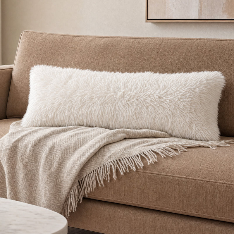 Faux Feather Fur Pillows, 14" x 36"