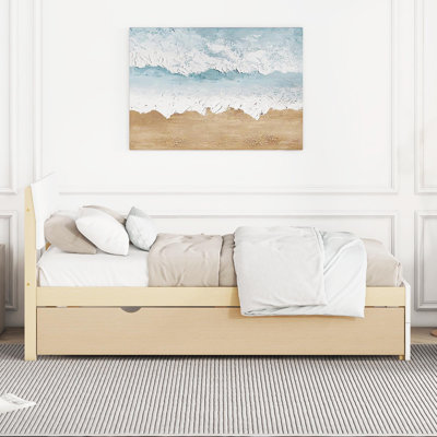 Twin Bed Frame with Twin Trundle and High Gloss Headboard & Footboard