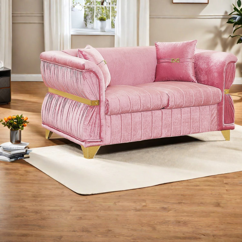 Causeuse Modern Sofas, velours rose 61,8 pouces, garniture en métal doré pour la maison