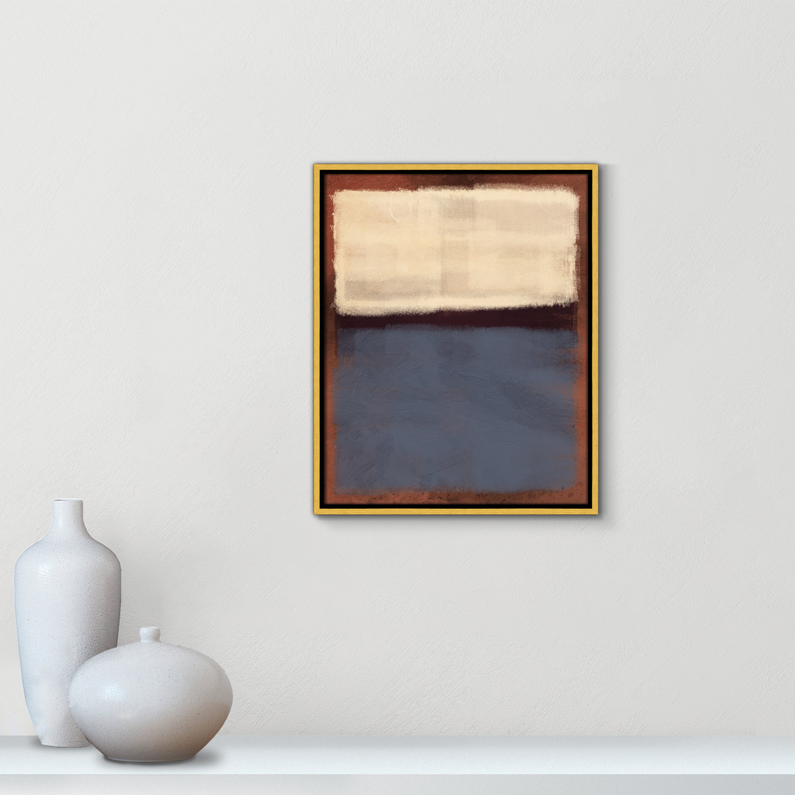 Alabaster Burst - Floater Frame Painting on Canvas, Gold Framed, 21.5" H x 17.5" W x 2" D
