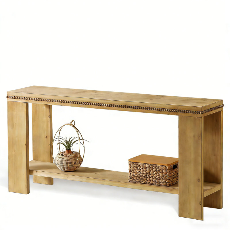 63-Inch Boho Bravantice with Beaded Trim and Two-Tier Storage for Hallway, Foyer, or Behind Sofa