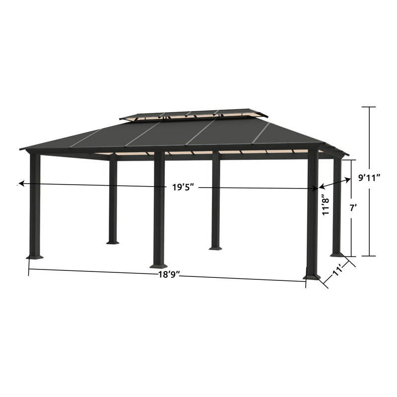 Santa Monica 12' x 20' Black Aluminum Hardtop Gazebo