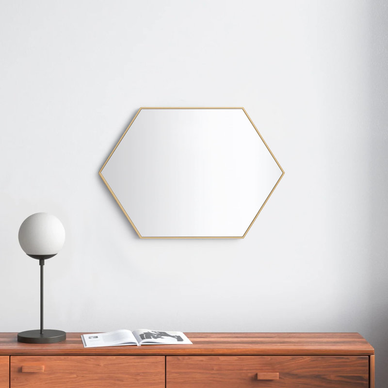 Sabine Metal Hexagon Wall Mirror, Brass, 32" x 38"