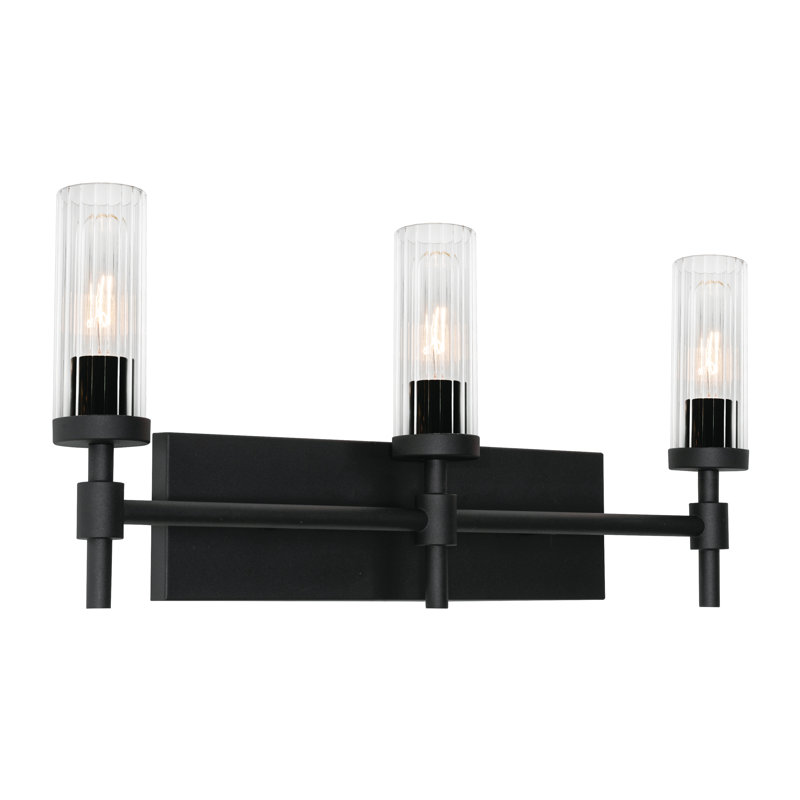 Ahnah 24'' Vanity - Clear Ribbed Glass Shade, Black