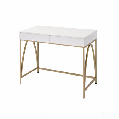 Bureau d'écriture blanc ultrabrillant et finition dorée
