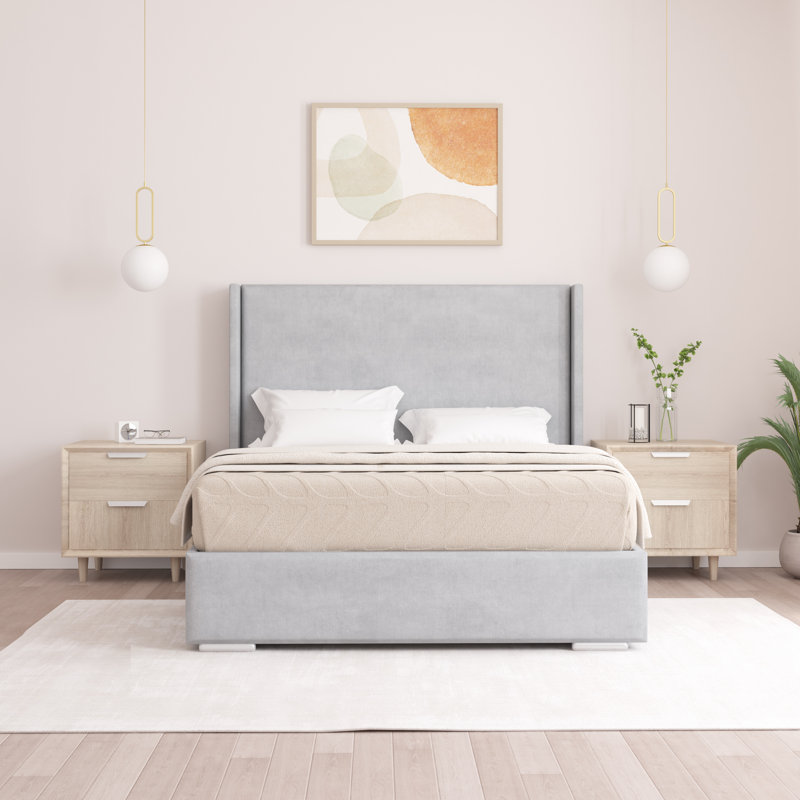Chelby Upholstered Bed, Single (3'), Light Silver