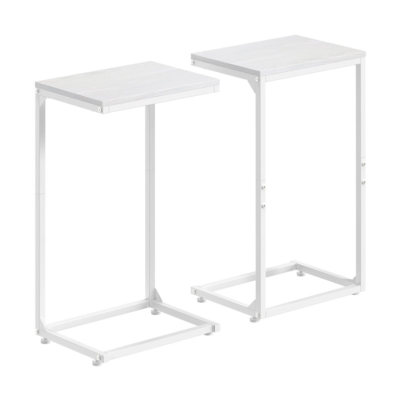 Table de bout en C avec table d'appoint et plateau en métal blanc
