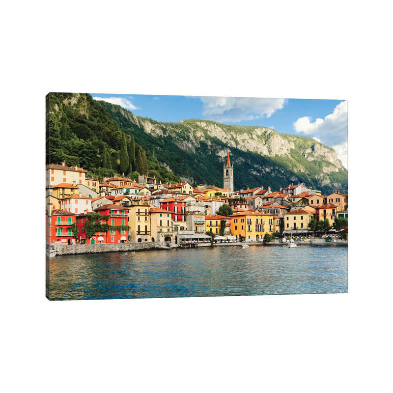 View Of A Town On Lake Como, Varenna, Lombardy, Italy by George Oze - Wrapped Canvas Print