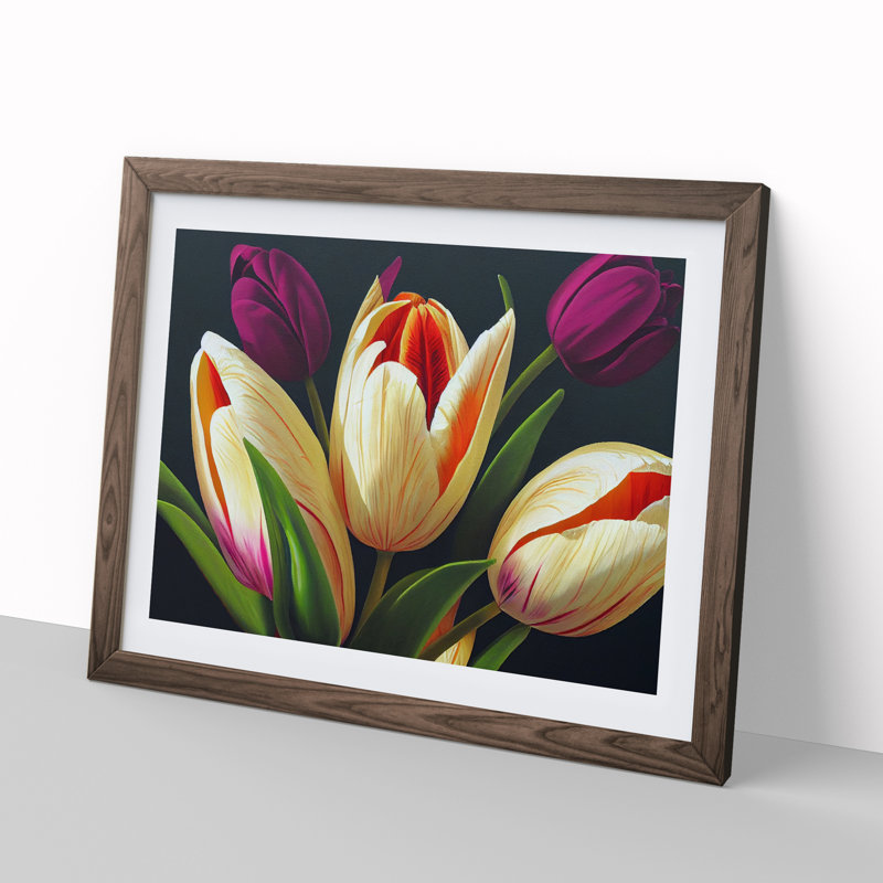 Favourable Tulip Flowers 1 Piece Single Picture Frame Wall Art, 25cm H x 34cm W x 2cm D, Walnut