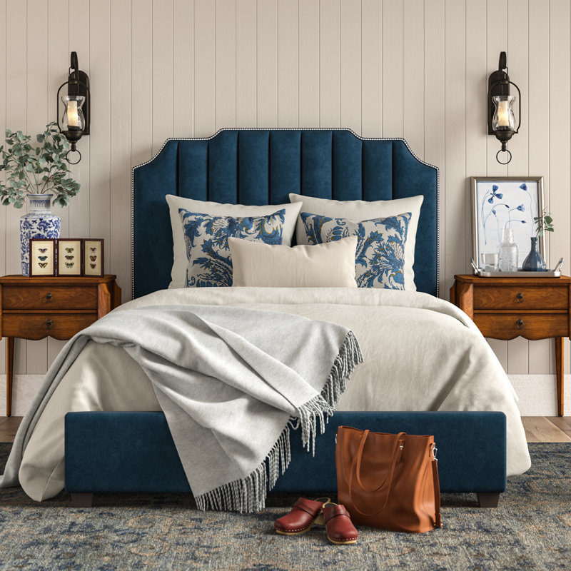 Musgrave Upholstered Platform Bed, Navy, Full