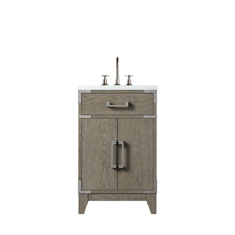 Meuble-lavabo simple en chêne gris 20 po X P 18 po D, dessus en acrylique et robinet, Gris