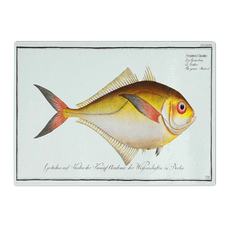Tempered Glass Green Mackerel Fish by M.E. Bloch Chopping Board, 28.5 cm x 20 cm