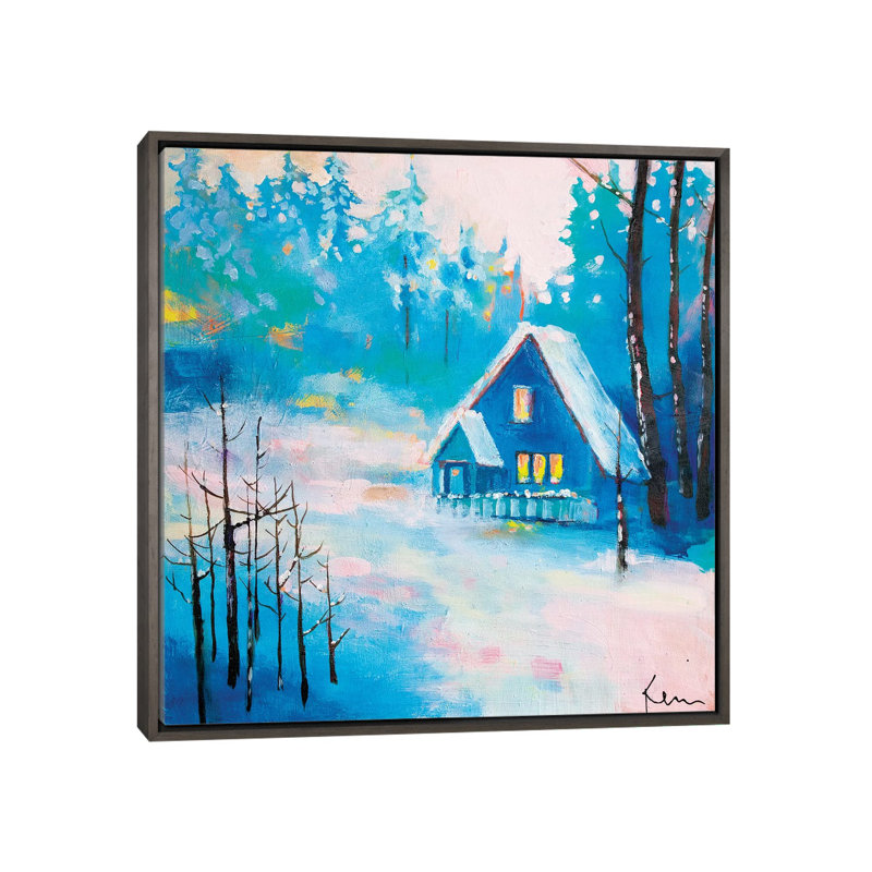 Snowy Solitude by Kerri Blackman - Painting, Dark Rustic Wood Framed, No Mat, 18" H x 18" W x 1.5" D