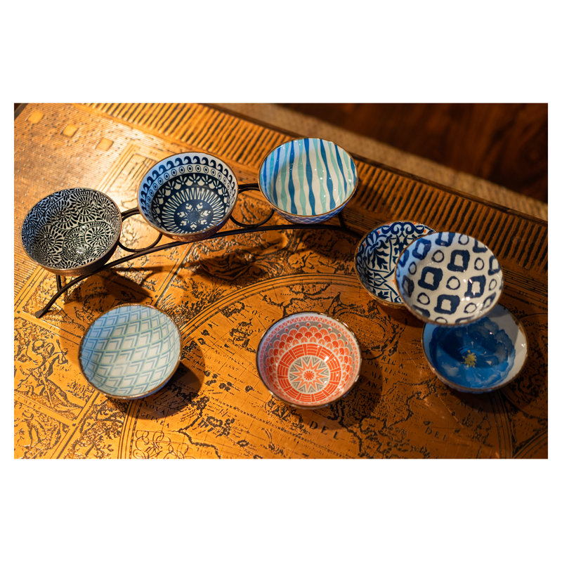 Colorful Ceramic Dessert Bowls Set of 8 with Assorted Patterns