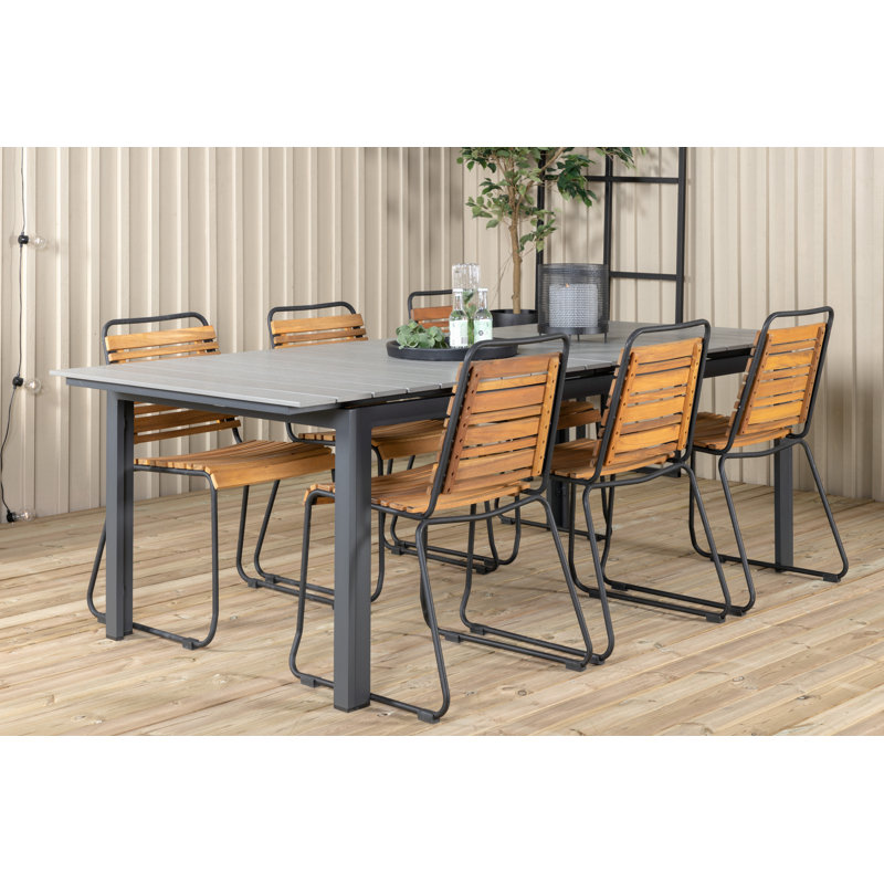 Asho 6 - Person Acacia Patio Dining Set with Extendable Rectangular Table
