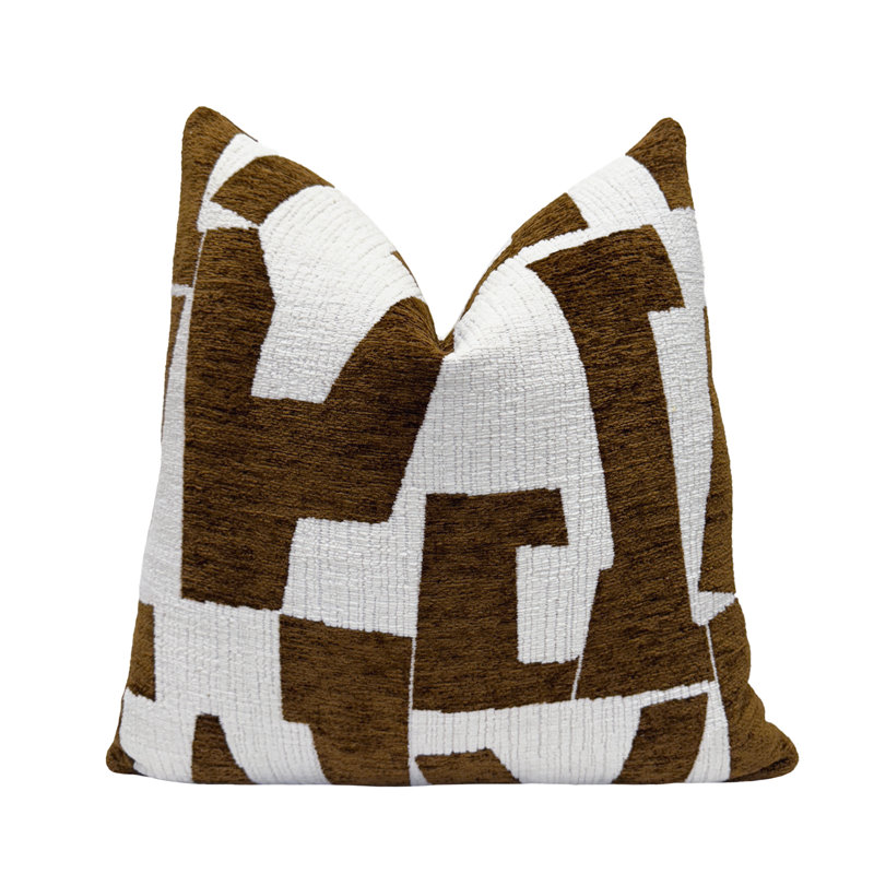 Housse de coussin graphique en chenille, Carré 20 po, Brun