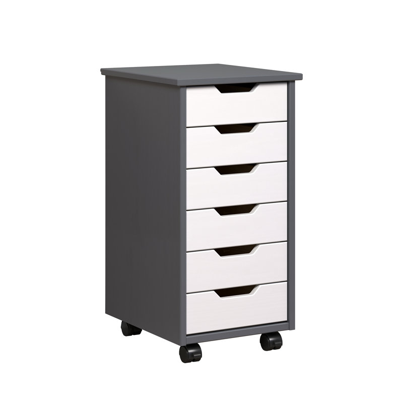 Solid Wood Roll Cart & Storage Chest 6 Drawer Gray & White, White/Gray