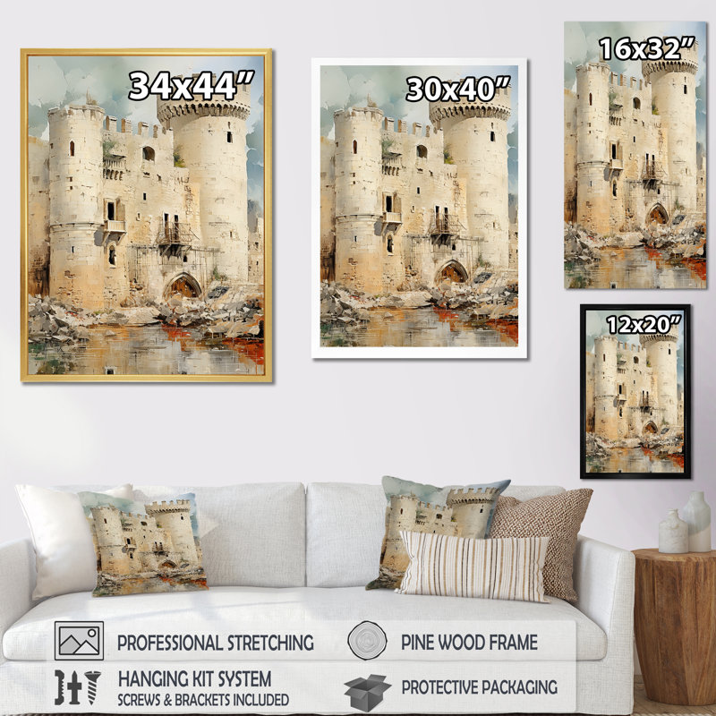 Château français d'Avignon I sur toile, Cadre flottant noir, H 20 po x l 12 po x P 1 po