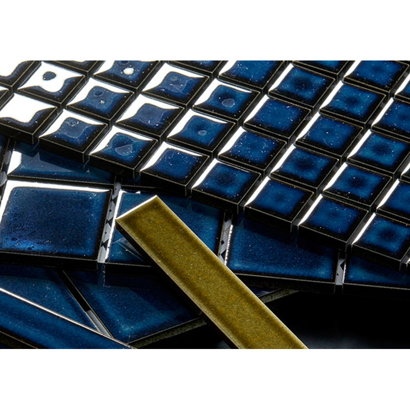 Biyusai Grid Glazed Ceramic Tile, 0.89" W x 0.89" L, Navy Blue