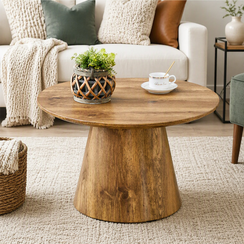 Table basse ronde imitation bois, petite table d'appoint en MDF avec pattes réglables, table de chevet stable pour salon et chambre.