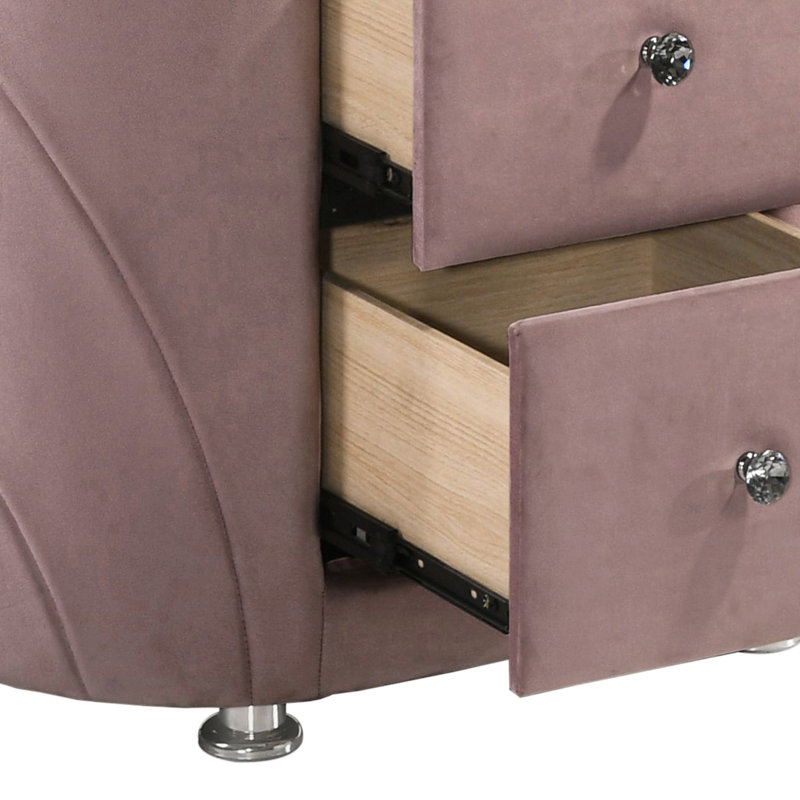 Armoire de chevet rembourrée rose moderne avec deux tiroirs pratiques et élégants