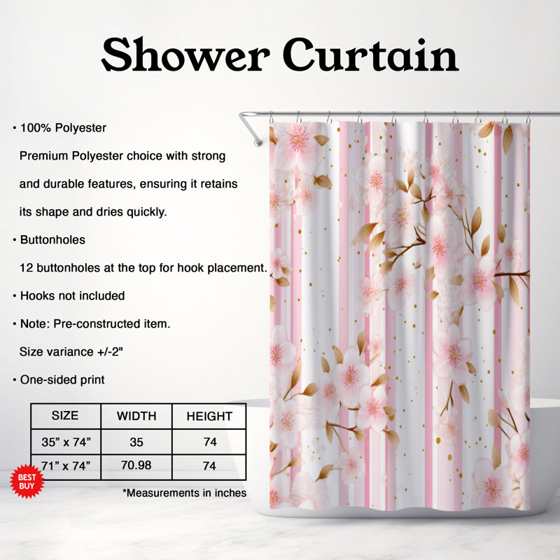 Rideau de douche Blush Blossom 85, H 74 po x l 71 po