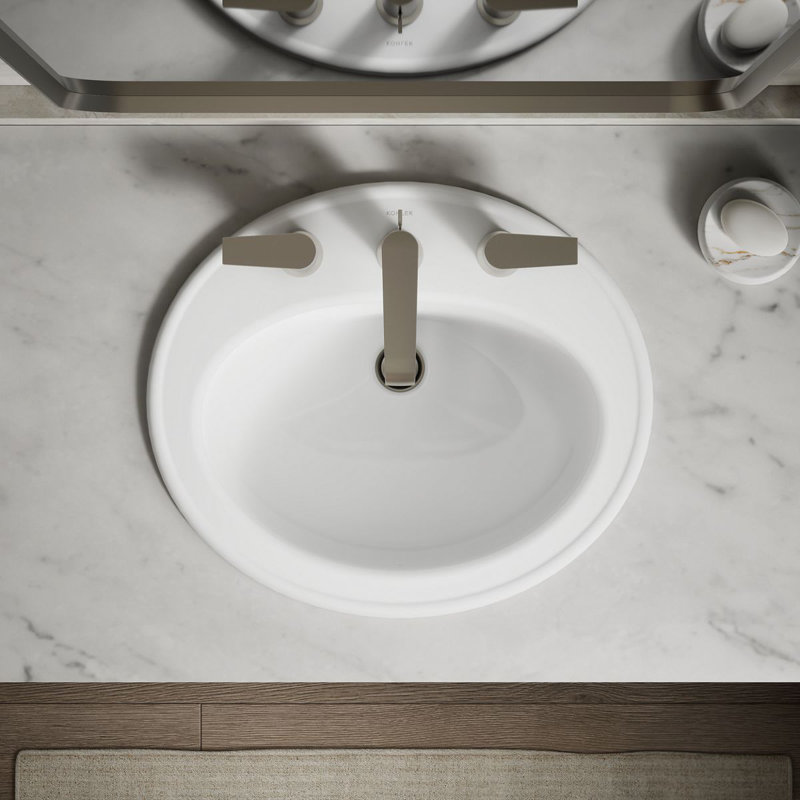 Pennington Ceramic Oval Drop-In Bathroom Sink with Overflow, White, 8'' Centers