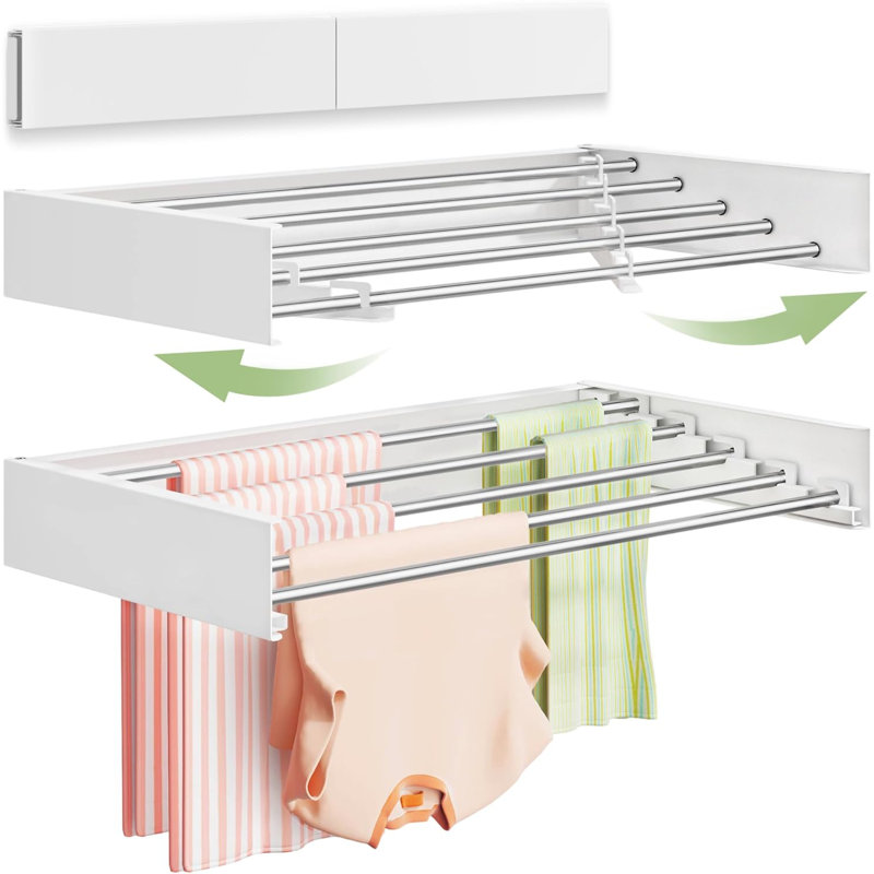 Foldable Wall Mount Laundry Rack Folding Indoor, White