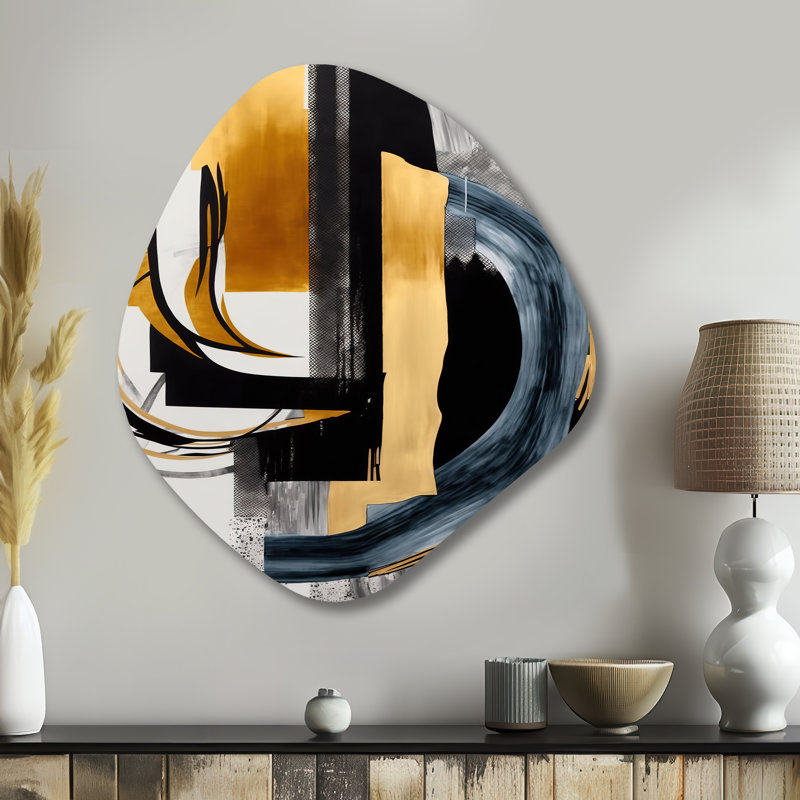 Glam doré et noir Expression II - spirales abstraites, art mural unique en métal, reproduction d'art asymétrique noire