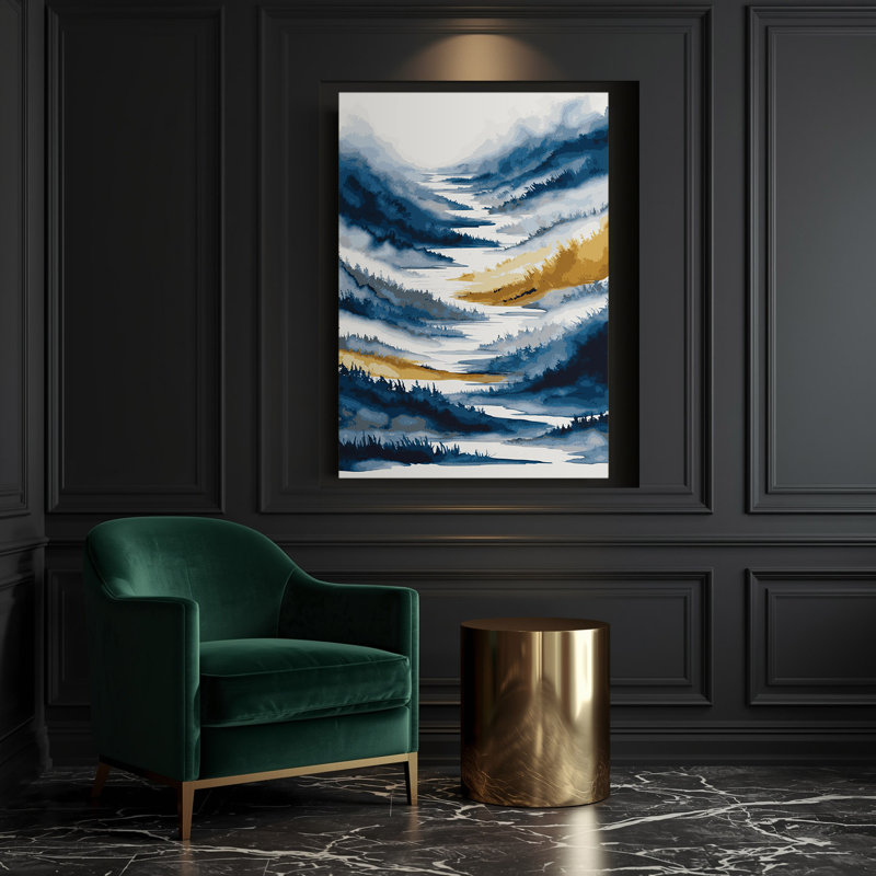 Aquarelle, paysage, toile grise, art mural, H 12 po x l 18 po