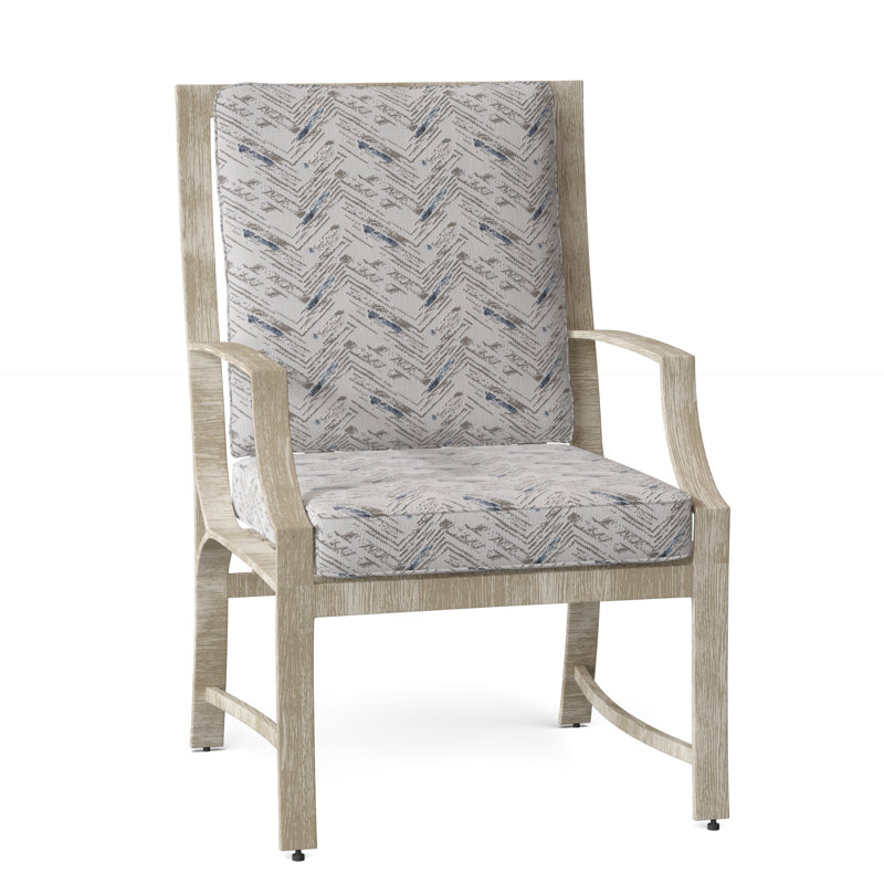 Chaise de patio avec coussin Seal Cove, Toile toile Sunbrella® Bird's Eye, Blanc patiné