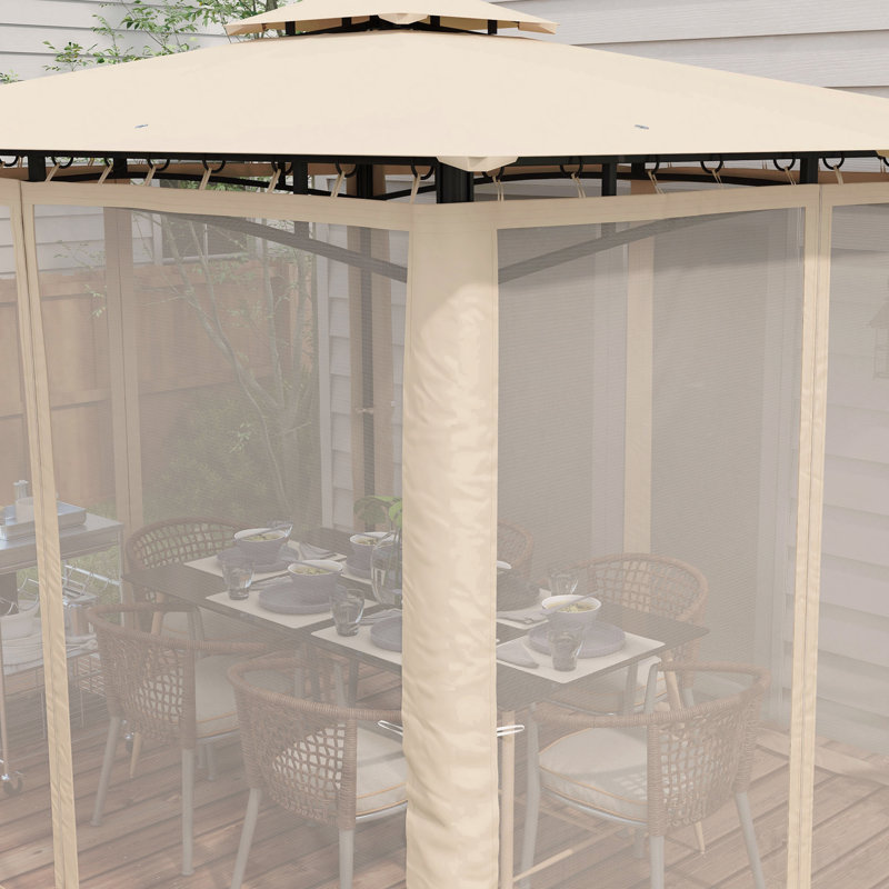 10X12FT Gazebo Metal, Mosquito Net For Outdoor Use With Double Roof (Beige), Beige, 112.25" H x 143.75" W x 118" D